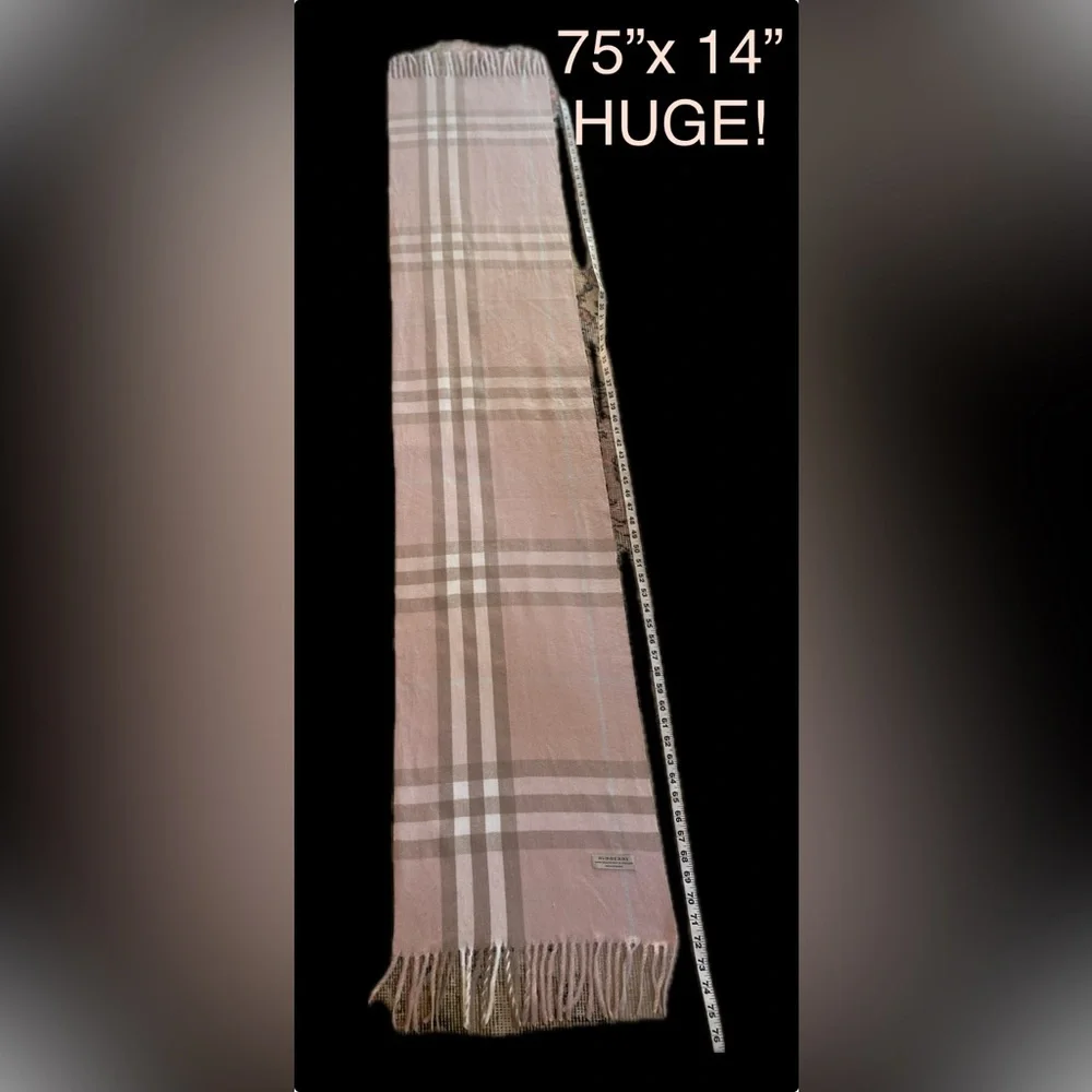 BURBERRY Cashmere Blush Pink Nova CHECK Scarf🔥Huge🔥Excellent Condition🔥75”x14 - Picture 8 of 11